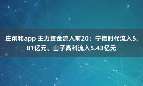 莊閑和app 主力資金流入前20：寧德時代流入5.81億元、山子高科流入5.43億元