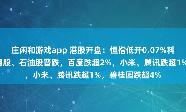 莊閑和游戲app 港股開盤：恒指低開0.07%科指跌0.22%！科網(wǎng)股、石油股普跌，百度跌超2%，小米、騰訊跌超1%，碧桂園跌超4%