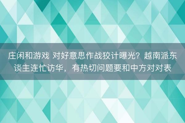 莊閑和游戲 對好意思作戰狡計曝光？越南派東談主連忙訪華，有熱切問題要和中方對對表